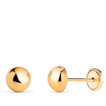Pendientes Media Bola Lisa 6mm Oro Amarillo Tuerca