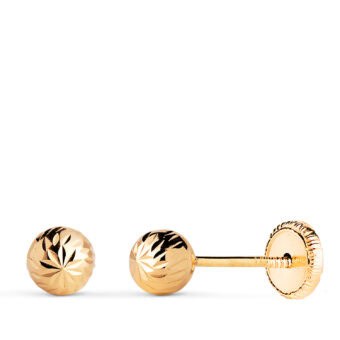 Pendientes Bola Tallada 5 mm Oro Amarillo 18K Tuerca