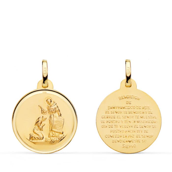 Medalla Bendición de S.Francisco 18 mm Oro Amarillo 18K con Bisel - Imagen 1