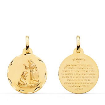Medalla Bendición de S.Francisco 18 mm Oro Amarillo 18K con Tallas
