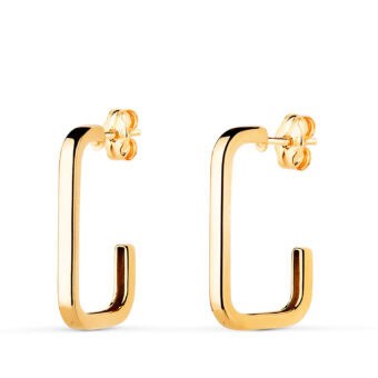 Pendientes 18 x 12mm Oro Amarillo 18k Aro Abierto Rectangular
