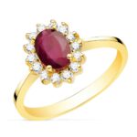 Solitario Compromiso Oro Amarillo 18K Diamantes Lab y Rubí 0,88Q