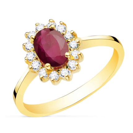 Solitario Compromiso Oro Amarillo 18K Diamantes Lab y Rubí 0,88Q