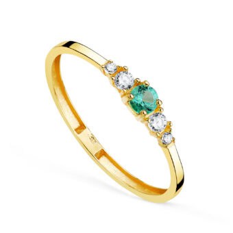 Anillo 3 mm Oro Amarillo 18K Topacio Natural y Circonitas