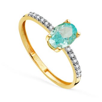 Anillo 7 x 5 mm Oro Bicolor 18K Topacio Paraiba y Circonitas