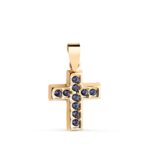 Cruz 13,5 x 10 mm Oro Amarillo 18K Circonitas Azules