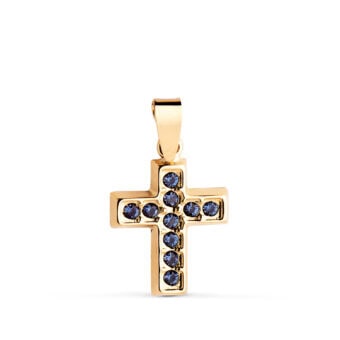Cruz 13,5 x 10 mm Oro Amarillo 18K Circonitas Azules