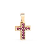 Cruz 13,5 x 10 mm Oro Amarillo 18K Circonitas Rojas