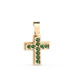 Cruz 13,5 x 10 mm Oro Amarillo 18K Circonitas Verdes
