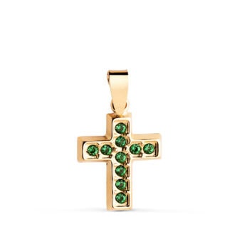 Cruz 13,5 x 10 mm Oro Amarillo 18K Circonitas Verdes