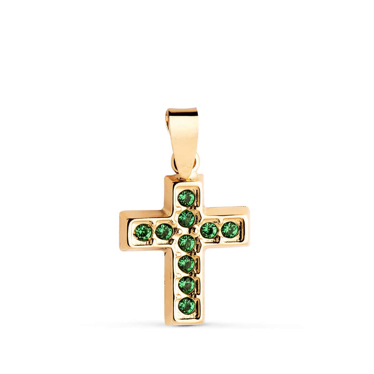 22468-ve Cruz 13,5 x 10 mm Oro Amarillo 18K Circonitas Verdes - Imagen 1