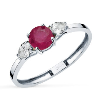 Anillo Oro Blanco 18k Rubí y Diamantes Laboratorio 0,29ct