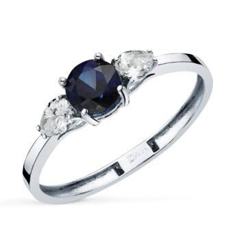 Anillo Oro Blanco 18k Zafiro y Diamantes Laboratorio 0,29ct