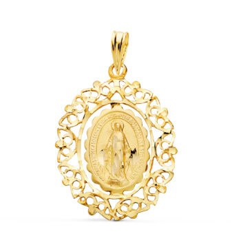 Medalla Virgen Milagrosa 27 x 21 mm Oro Amarillo 18K con Cerco