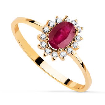 Solitario Compromiso Oro Amarillo 18K Diamantes Lab y Rubí 0,55Q