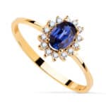 Anillo Compromiso Oro Amarillo 18K Diamantes y Zafiro 0,62Q
