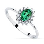 Anillo Compromiso Oro Blanco 18K Diamantes y Esmeralda 0,39Q
