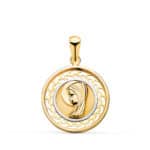 Medalla Virgen Niña 17 mm Oro Bicolor 18K Calado