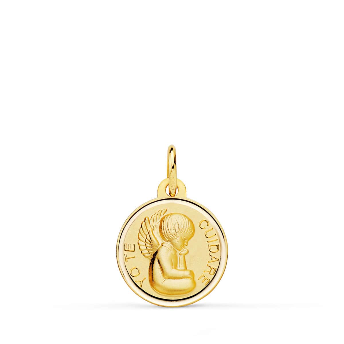 d9359-114 Medalla Bebé Angelito 14 mm Oro Amarillo 18K "Yo Te Cuidaré" - Imagen 1