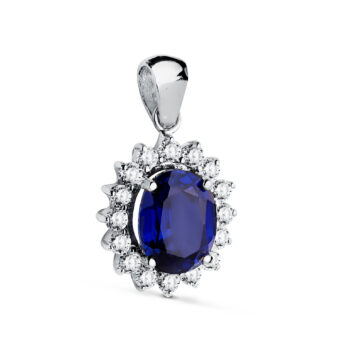 Colgante 15 x 13 mm Oro Blanco 18k Zafiro y Orla Diamantes 0,42 ct
