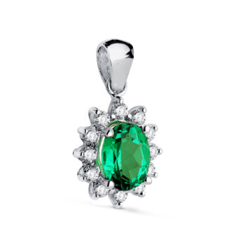Colgante 12,5 x 11 mm Oro Blanco 18K Esmeralda y Orla Diamantes Lab 0,42 ct