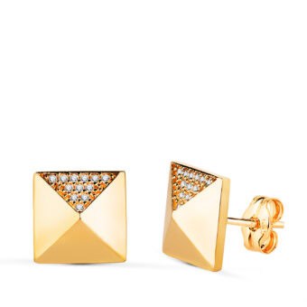 Pendientes 10x10 mm Cuadrados Pico Oro Amarillo 18K con Circonitas