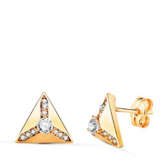 Pendientes 10x10 mm Pirámide Triangular Oro Amarillo 18K con Circonitas