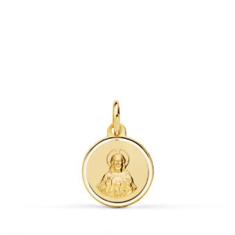 Medalla Sagrado Corazón de Jesús 12 mm Oro Amarillo 18K con Bisel
