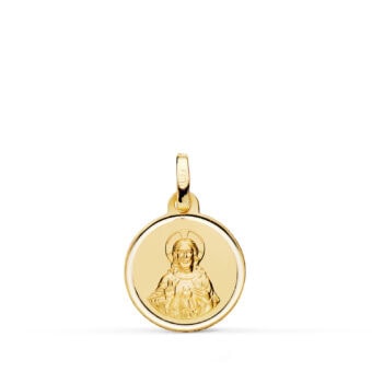 Medalla Sagrado Corazón de Jesús 14 mm Oro Amarillo 18K con Bisel