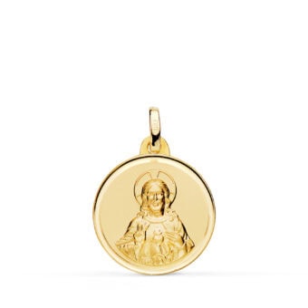Medalla Sagrado Corazón de Jesús 18 mm Oro Amarillo 18K con Bisel