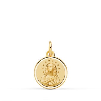 Medalla Virgen de la Inmaculada Concepción 14 mm Oro Amarillo 18K con Bisel