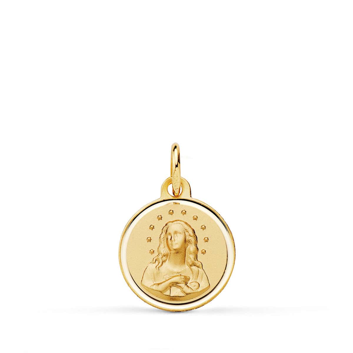 8064-114 Medalla Virgen de la Inmaculada Concepción 14 mm Oro Amarillo 18K con Bisel - Imagen 1