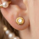Pendientes 5 mm Redondos con Perlas Oro Amarillo 18K - Imagen 2