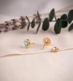 Pendientes Redondos con Turquesas 5 mm de Oro Amarillo 18K Tuerca - Imagen 3