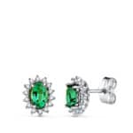Pendientes Esmeralda 6 x 4 mm en Oro Blanco 18K y Diamantes