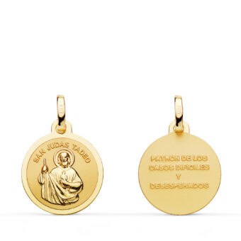Medalla San Judas Tadeo 16 mm Oro 18K Bordes Brillo