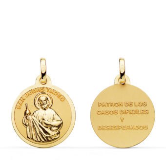 Medalla San Judas Tadeo 18 mm Oro 18K Bordes Brillo