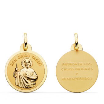 Medalla San Judas Tadeo 20 mm Oro Amarillo 18K con Borde Brillo