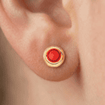 Pendientes 5 mm Redondos con Coral Oro Amarillo 18K - Imagen 2