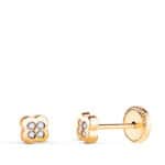 Pendientes Bebé 4 mm en Oro Amarillo de 18 Quilates Flor con Circonitas