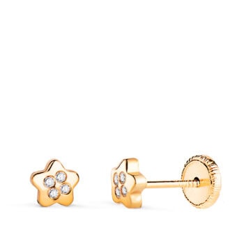 Pendientes Bebé 5 mm en Oro Amarillo 18 Quilates Estrellas con Circonitas
