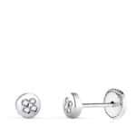 Pendientes Bebé 4 mm en Oro Blanco de 18 Quilates Esferas con Circonitas