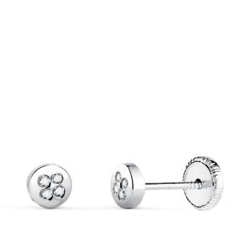 Pendientes Bebé 4 mm en Oro Blanco de 18 Quilates Esferas con Circonitas