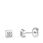 Pendientes Bebé 4 mm en Oro Blanco de 18 Quilates Flor con Circonitas