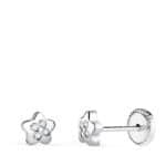 Pendientes Bebé 5 mm en Oro Blanco 18 Quilates Estrellas con Circonitas