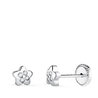 Pendientes Bebé 5 mm en Oro Blanco 18 Quilates Estrellas con Circonitas