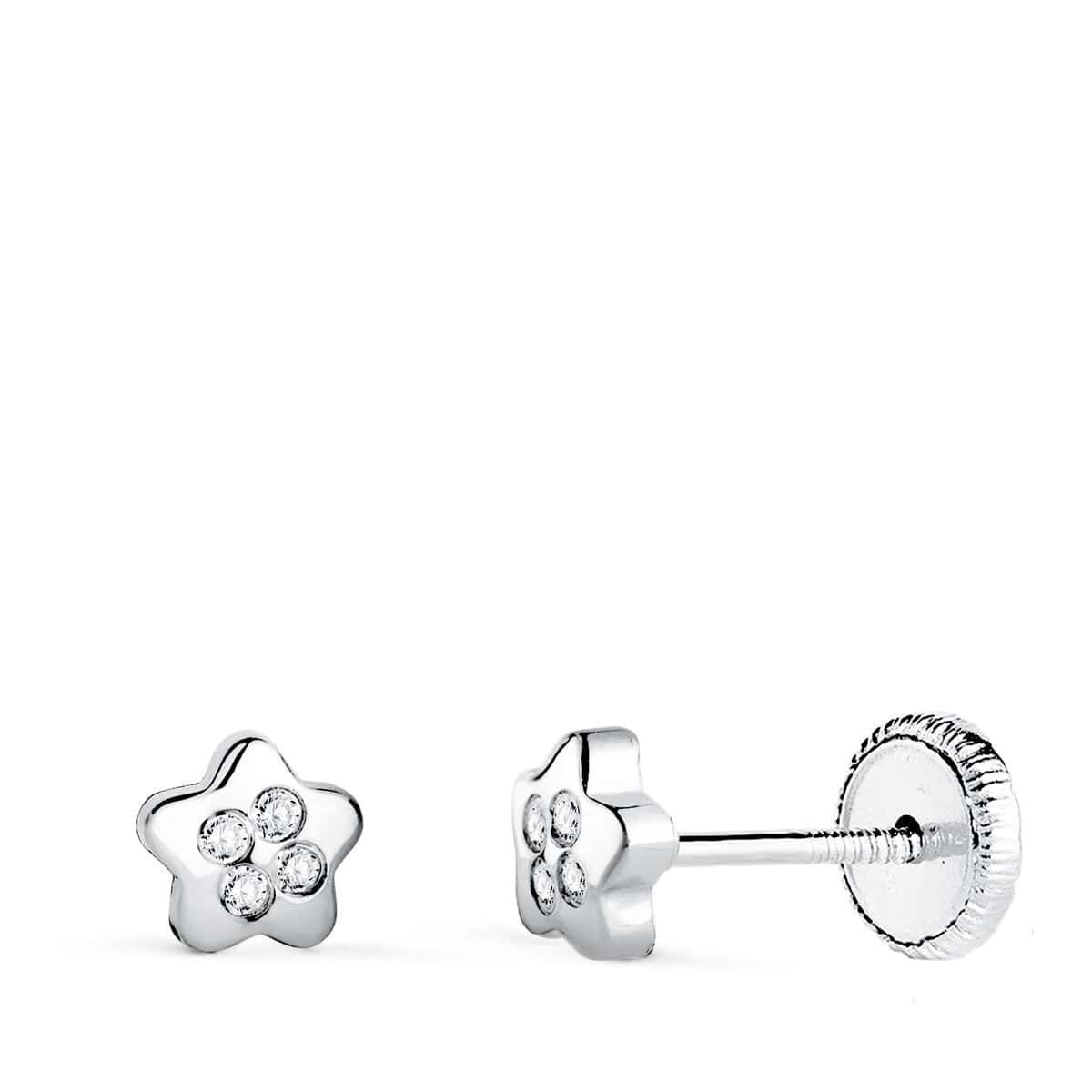 15647n Pendientes Bebé 5 mm en Oro Blanco 18 Quilates Estrellas con Circonitas - Imagen 1