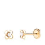 Pendientes Bebé 5 mm en Oro Amarillo 18 Quilates Trébol y Perlas Cultivadas