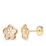 Pendientes Niña 8 mm Oro Amarillo 18 Quilates Flor y Nácar