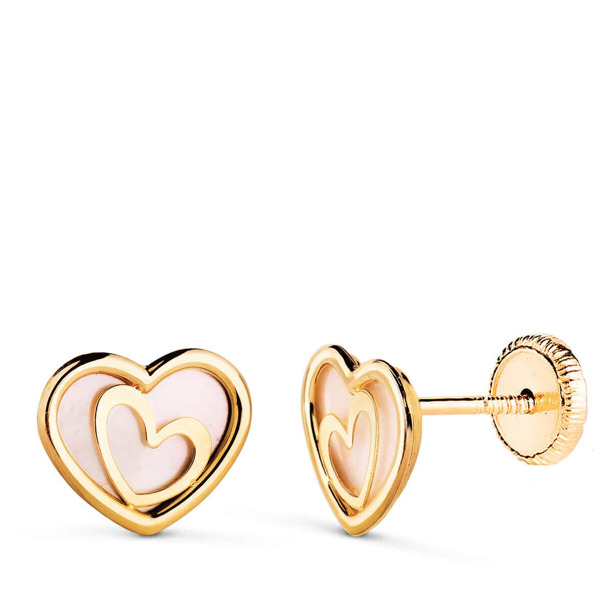 18834n Pendientes Corazón 9 x 7 mm en Oro Amarillo de 18 Quilates y Nácar - Imagen 1